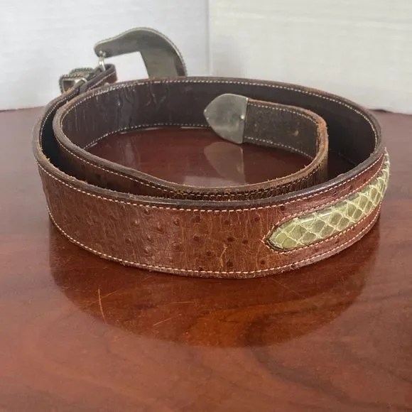 Wage Sterling Silver Overlay Buckle & Ostrich Snakeskin Belt Adult Made in USA Wage Sterling Silver Overlay Buckle & Ostrich Snakeskin Belt  main image 4